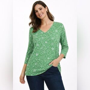 ☘️ Charter Club Floral V-Neck 3/4 Length Sleeve Blouse